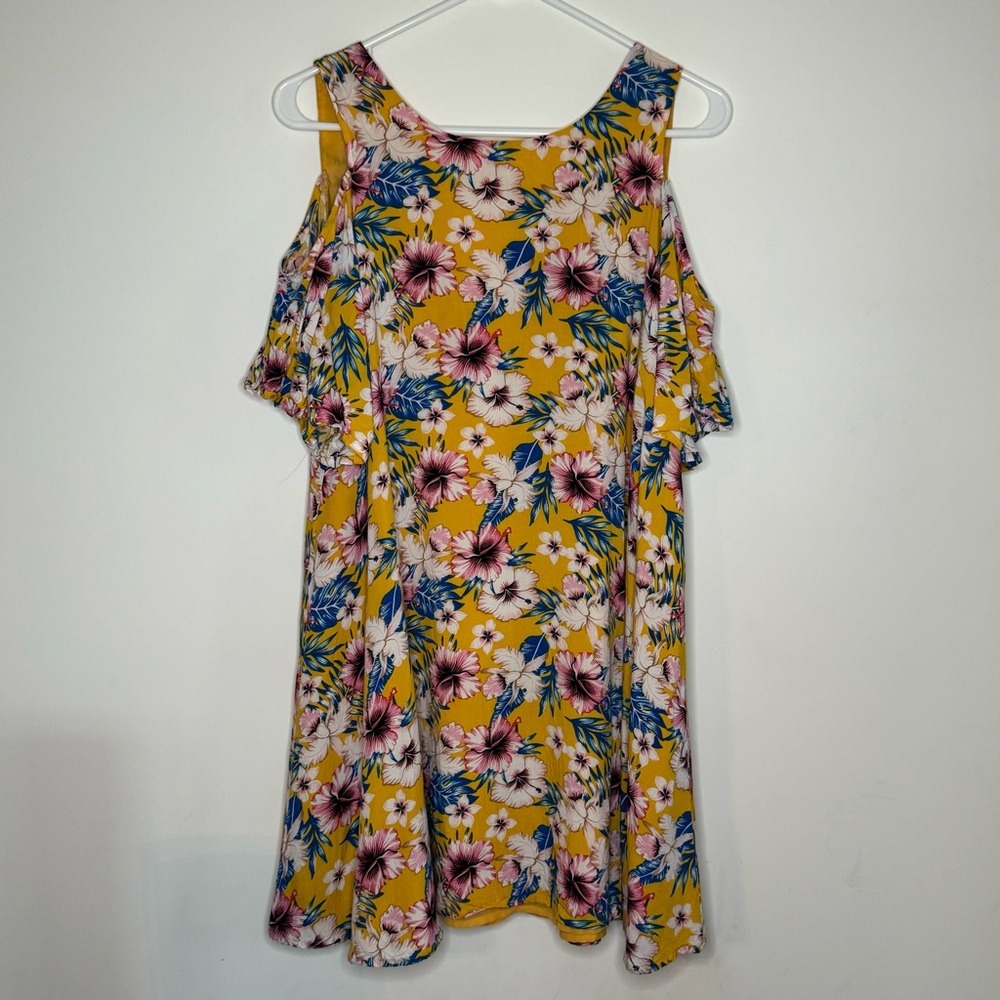 Bluheaven Umgee Golden Yellow Floral Cold Shoulder Dress